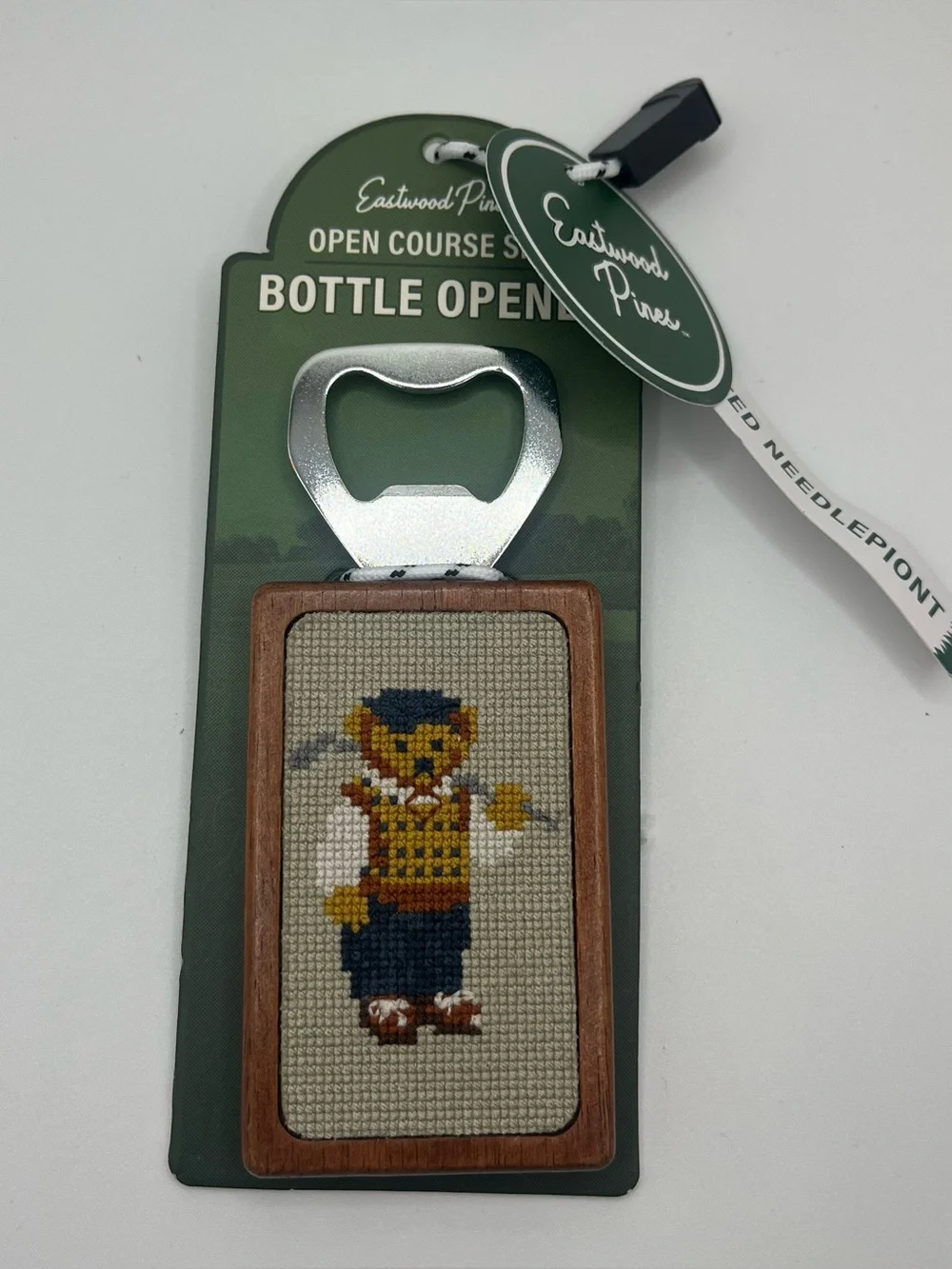 NWT Golf Beer Bottle Opener Needlepoint Bear W Club Accessories Gift Idea